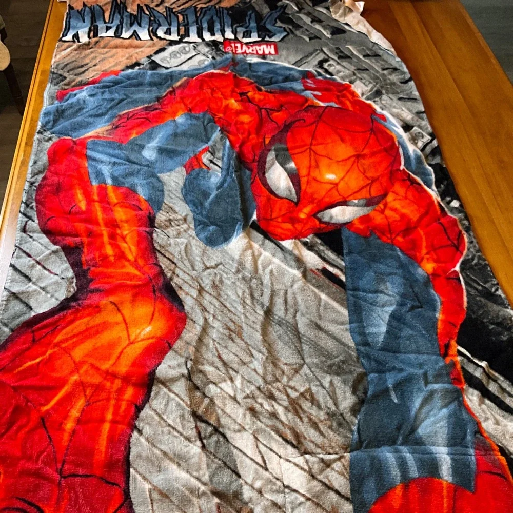 Vintage‎ 2003 Marvel Spider Man Drawstring Backpack Beach Bath Towel Attached